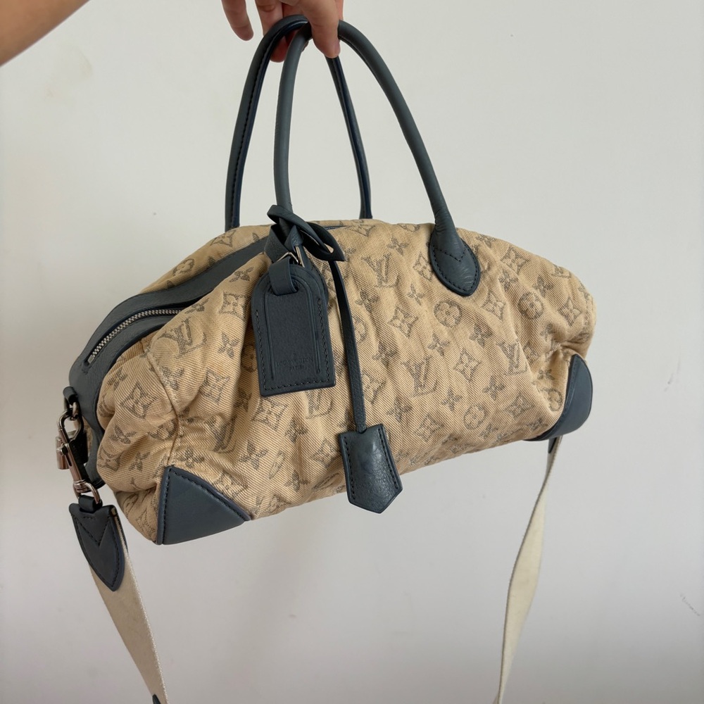 Louis Vuitton Beige and blue Monogram Bag denim long round bag with strap